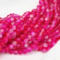 Hot pink crackle glass beads sparkling faceted round loose beads for diy jewelry making - 8mm / Rose Red