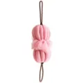 Esponja de baño rosa de malla con cuerdas dobles, ideal para exfoliar el cuerpo con suavidad. - Rosa