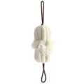 Esponja de baño grande de malla blanca puff de ducha con cordón marrón para el cuerpo. - Beige