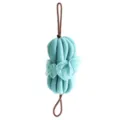 Gran esponja de baño de malla con cuerda de suspensión marrón, bola de ducha exfoliante azul claro. - Azul