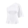 Λευκό πλεκτό T-shirt με έναν ώμο και κοντό μανίκι, κομψό γυναικείο casual πουλόβερ τοπ. - S / Λευκό