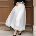 White sheer mesh high-waist skirt for women, elegant layered fluffy skirt style for summer. - S / Bottoms / White
