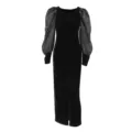 Vestido largo negro de terciopelo vintage con cuello cuadrado y mangas abullonadas - S / Vestidos / Negro