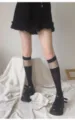 Black fishnet calf socks, spliced hollow mesh JK hosiery, trendy thin style for spring summer. - One Size / Black