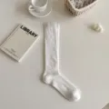 White mid-calf socks casual ribbed cotton stockings simple daily wear comfy hosiery style - One Size / White