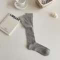 Grey ribbed knit mid-calf socks for women, slim fit long socks, minimalist aesthetic daily wear. - One Size / Gray