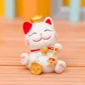 Cute lucky cat resin figurine desktop ornament with golden ingots and blessing coins for decor. - 8163 Safe and Sound