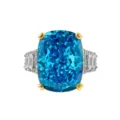 Lussuoso anello con gemma blu vibrante taglio cuscino e pietre baguette scintillanti dorate. - Taglia 6 / Blu Acquamarina