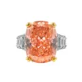 Lussuoso anello con gemma arancione taglio cuscino e diamanti laterali brillanti - Taglia 6 / Rosa