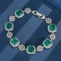 Lussuoso bracciale tennis con pietra preziosa verde e zirconi brillanti donna - Stile Smeraldo (17cm)