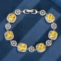 Bracciale tennis con cristalli gialli quadrati vista ravvicinata dettagliata di gioielli. - Stile Topazio Giallo (17cm)