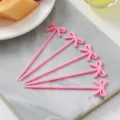Süße rosa Schleife Obstgabeln Kunststoff Einweg Dessertspieße Set für Kuchen Gebäck 5Stk - 20 Stück/Packung / Rosa