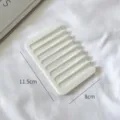 White silicone soap dish draining soap tray holder bathroom countertop non-slip mat - Cream
