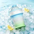 Collapsible silicone ice ball water bottle portable dual-use cup summer outdoor travel - 350ml / Lime Blue