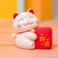 Cute Lucky Cat Figurine Red Fortune Bag Resin Desktop Ornament Car Interior Decor Gift Item - SJ0118 Good Luck