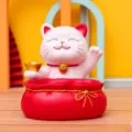 Lucky cat figurine with fortune bag gold ingot for home desk office decor auspicious gift - P041 Red Storage Style