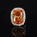Luxus Kissen-Schliff orange Edelstein Ring mit Zirkonia-Halo Fassung, Detailansicht. - Ring / Champagner Ring