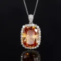 Nahaufnahme des luxuriösen Kissen-Schliff orangefarbenen Edelstein-Anhänger-Halskette. - Halskette mit Anhänger / Champagner Anhänger Halskette