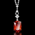 Collier pendentif de pierre précieuse rouge luxueux avec diamants carrés scintillants dorés. - Pendentif Rouge Orange Avec Chaîne Polyvalente