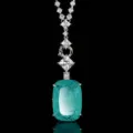 Exquise collier pendentif de pierre précieuse bleu-vert taille coussin avec des zircons brillants. - Pendentif Bleu Paraïba Avec Chaîne Polyvalente