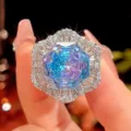 Millennial cut gradient gemstone luxury ring exquisite detail shot closeup view display - Ring / Pink Blue