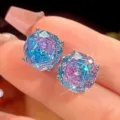Stunning millennial cut gradient gemstone stud earrings with dazzling sparkle design. - Stud Earrings / Pink Blue