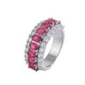 Anello Donna Vintage Multi-Riga Rubino Sintetico Placcato Argento Gioiello Moda Chic - 6 / Rosso Rubino / Rosso