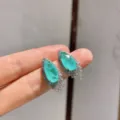 Pear-shaped blue green crystal stud earrings with cascading pave rhinestones fashion jewelry. - Stud Earrings
