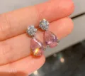 Wunderschöne rosa tropfenförmige Zirkonia Ohrringe mit glänzenden Strasssteinen elegant schick - Nur Ohrringe