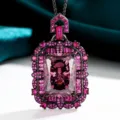 Splendida collana con ciondolo in cristallo rosa taglio radiante con montatura oro nero per donne - Ciondolo con Collana / Oro Nero Rosa Antico