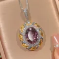 Vintage oval gemstone pendant necklace with gold silver braided halo and sparkling details. - Dry Rose Pendant With Chain