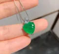 Collar con colgante de gema de corazón verde de plata fina joyería elegante mujer - Solo Colgante (Sin Cadena) / Verde esmeralda