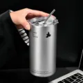 Gobelet isotherme en acier inoxydable 550ml avec paille tasse cafe voyage argent - 350-550ml / Grand-Imprimé Oiseau / Argent