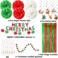 Kit de décoration de fête de Noël avec boules de fleurs en papier et rideaux à franges. - Kit 6 Pièces de Noël (Bannière + Tourbillon + Guirlande + Spirale + Rideau à Franges + Boule de Fleurs en Papier)