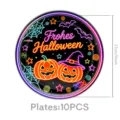 Halloween Neon Stil Pappteller Kürbis Fledermaus Party Geschirr 23cm 10Stk Tischdekoration - 9 Zoll Neon Halloween Teller (10 Stück)