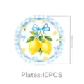 Detailed close-up view of blue bow lemon print paper plate, 18cm party tableware supply. - 7-inch Plates (10pcs) / 10 Pieces Pack