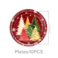 Weihnachtspapierteller Detailansicht mit festlichem Tannenbaum Muster und Grösse. - Weihnachtsbaum-Feiertagsstil / 7 Zoll 10 Stück/Packung (Durchmesser ca. 18cm)