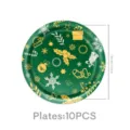 Grüne Weihnachtspapierteller mit goldenen Schneeflocken für festliche Party Tischdeko 10Stk - 7 Zoll Teller / 10er Pack