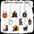 Juego de decoraciones de espirales colgantes de Halloween, decoración de techo de fiesta. - Estilo Halloween Negro / Juego de 9 Piezas