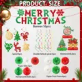 Christmas party decoration set with banner, honeycomb balls, paper fans and hanging swirls. - Red Green Christmas Decoration / 7-Piece Set