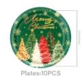 Weihnachten Einweg Pappteller mit grünem Tannenbaum Muster, 23cm Party Geschirr Set neu. - 9 Zoll 10 Stück/Packung (Durchmesser ca. 23cm)