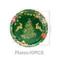 Detailansicht des runden grünen Weihnachtspapptellers mit goldenem Rentier- und Tannenbaum-Motiv. - Goldener Weihnachtsstil (7-Zoll-Teller)