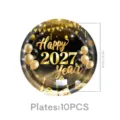 2027 Neujahr Schwarz Gold Party Pappteller, 18cm Runde Einweggeschirr für Silvester Feier Dekoration. - 7 Zoll Teller / 10er Pack