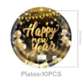 Neujahr schwarz gold Pappteller Detailansicht 23cm 9Zoll Party Geschirr Set 10Stk - 9 Zoll Teller / 10er Pack