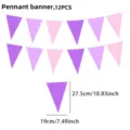 Detail view of purple and pink paper pennant banner, showing 12pcs flags and precise dimensions. - Retro Geometric Fragment Style (02) / 12-Piece Set