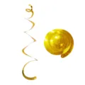 Gold PVC swirl hanging decorations, metallic shiny spiral party ceiling streamers. - Single Spiral / Set of 6 / Gold