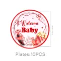 Babyparty Pappteller mit süßem Cola und Popcorn Motiv, 18 cm Partygeschirr für Feier. - 7-Zoll Pappteller