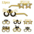 2026 festa di laurea occhiali di carta foto oggetti di scena set, 12pz decorazione. - Occhiali di Graduazione Oro Nero / 12 pezzi/confezione