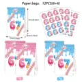 67th birthday party paper gift bags with cute stickers set blue pink candy favor bags - Food Bag Style / Set of 12 / Pink