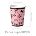 Rosa schwarze Schleife Pappbecher Partygeschirr 10 Stk Set für Geburtstag Deko Zubehör - Pappbecher 10 Stück